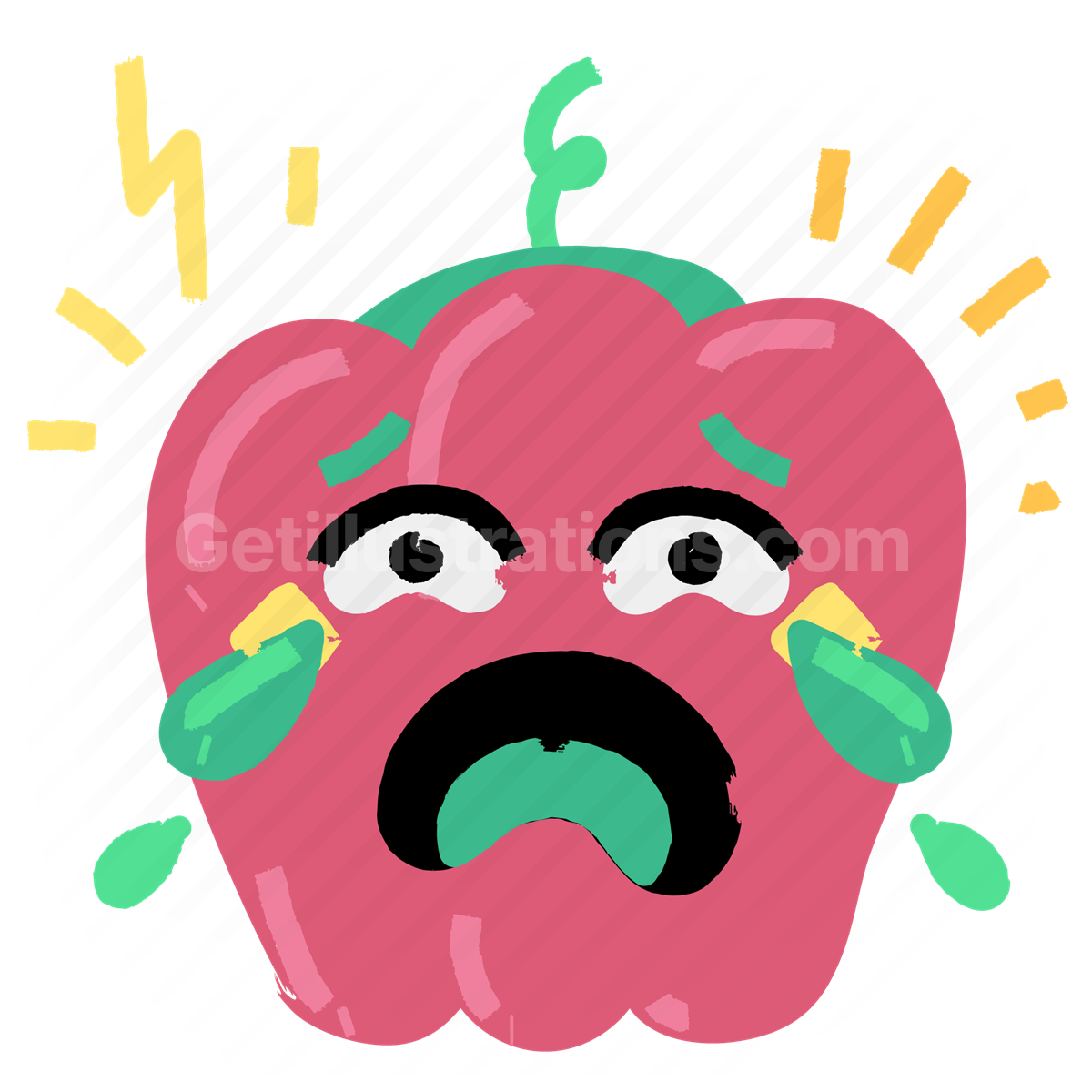 cry, crying, pepper, bell pepper, vegetable, sticker, character